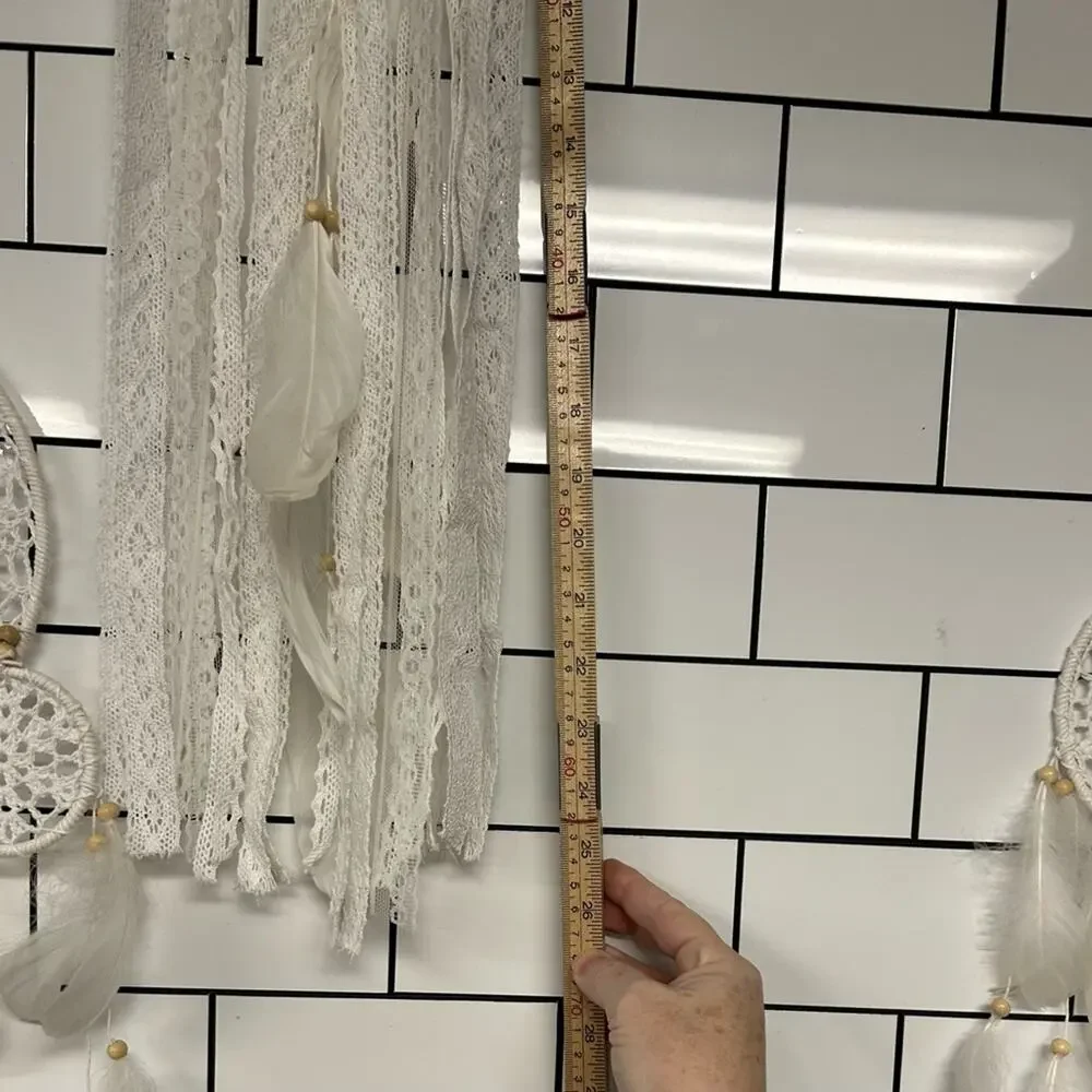 Boho Cream Dreamcatcher Wall Set 6pc Lace Feather Crochet Hanging Decor - Picture 8 of 9